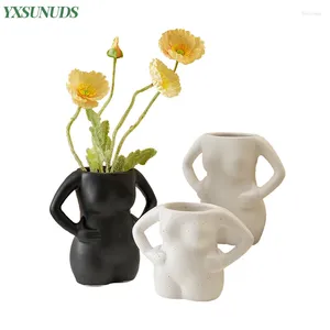 Vases Nordic Flower Vase Home Decoration Ceramics Akimbo Body Art Crafts Ornaments Cadeaux Salon