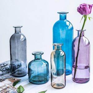 Jarrones de cristal nórdico, botella difusora de caña, decoración de mesa de salón, muebles para el hogar de colores