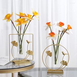 Vazen Noordse glazen vaas Hydroponische plantenhouder Metalen lijn Bloemen Bloemen Bloemtafel Tabletop Coffeeshop Office Home Decoratie