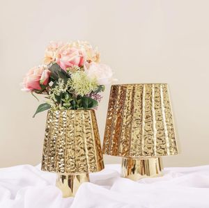 Jarrones Florero de cerámica dorado nórdico hogar moderno maceta creativa en forma de abanico arreglo hidropónico decoración de la sala de estar