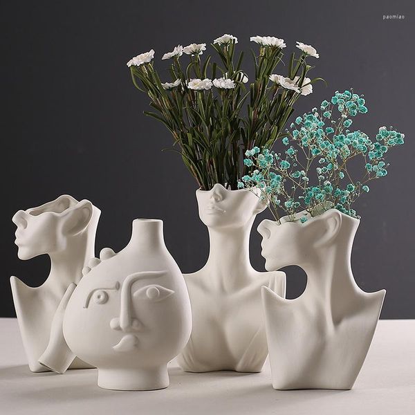 Vasen Nordic Halbkörper Kopf Gesicht Blumenvase Topf für Innen Moderne Keramik Anordnung Raumdekoration Zubehör Home Design