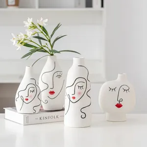 Vases Nordic Home Decoration Living Room Table Flower Vase Vase Face For Flowers Modern Decor Aesthetics Wedding