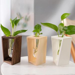 Vases Nordic Hydroponic Green Plant Frame en bois Tube à essai de petit vase décor de salon accessoires de décoration de maison Arrangeur de fleurs