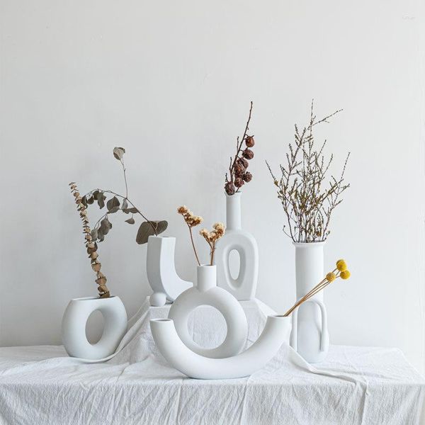Vases Nordic Ins Vase En Céramique Décoration De La Maison Accessoires Salon Table À Manger Blanc Pot De Fleur Végétarien Art Cadeaux De Mariage