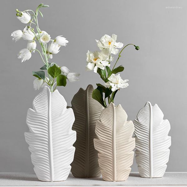 Jarrones Nordic Ins Jarrón de cerámica Hogar moderno Sala de estar TV Gabinete Decoración Flor simple seca