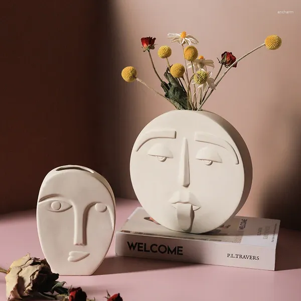 Vases Nordic Ins Face Céramique Vase Sculpture Décoration Dried Flower Arrangement Floring Contaist Fleuriste Home