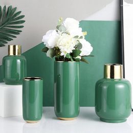 Vases Nordic ins Golden Green minimaliste en céramique Vase Fleurs Hydroponic Flower Arrangement flor