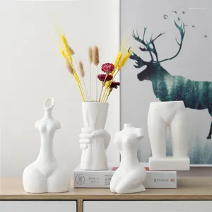 Vases Nordic Ins Body Art Céramique Vase Décoration Creative Artisanat Plaine Tiré Fleur Sèche Insert Maison