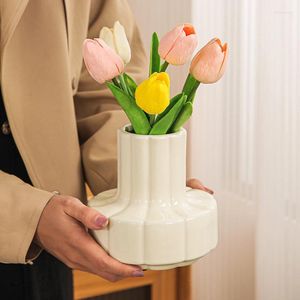 Vases nordics ins rétro crème vent tulip céramique vase salon bourse art arrangement de fleurs ornements floraux à la maison