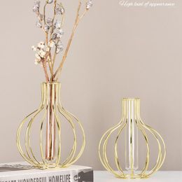 Vases nordique Ins vent doré fer Art petit Vase verre Transparent hydroponique support de fleurs salon décoration de bureau