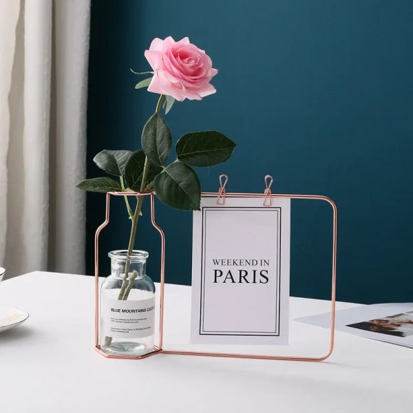 Vases Nordique Insstyle fer cadre photo ornements hydroponique verre Vase Simple Table haut décor lumière luxe Vase salon décor