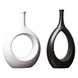 Jarrones nórdicos de cerámica, diseño hueco, colección minimalista decorativa para