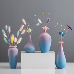 Jarrones Luz nórdica Florero de cerámica de lujo Dormitorio Arreglo de flores secas Sala de estar TV Gabinete Estudio Decoración artesanal