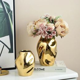Vazen Noordse licht Luxe Creative Goud Simple Ceramic Vase Home Decoratie Woonkamer AMERIKAANSE BLOEM RANGEMENT