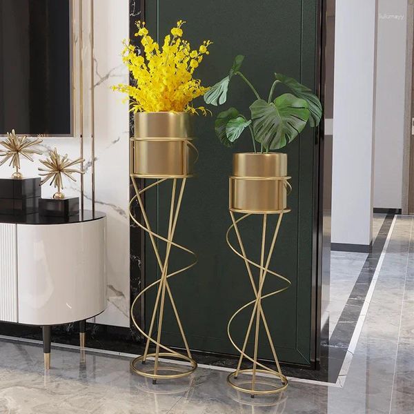 Vases Nordic Light Luxury Flower Stand Whited Iron Living Room Decoration Vase TV Cabinet Floor Simulation Plant