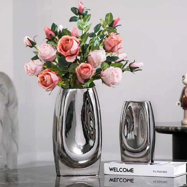 Vases Nordic Light Vase de luxe Plaqué argent Décor de salle Accueil Arrangement de fleurs Décorations de table Décoration de jardin
