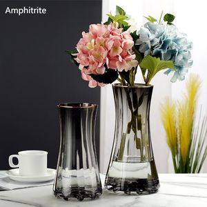 Vases Ligne nordique de simplicité créative en or, Pots de fleurs en verre, décoration de la maison, fleurs séchées modernes, bouteille de bar, jardin