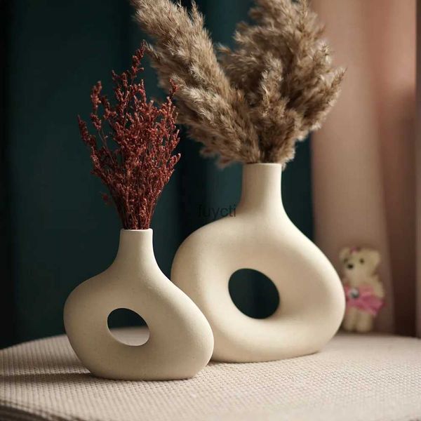 Vases Nordique mat Vase en céramique pour Pampas herbe séchée fleur décor à la maison Zen salon bureau Table de bureau salle de bain décoration cadeau YQ240117