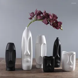 Vases Vase abstrait en céramique minimaliste nordique noir et blanc visage humain salle d'affichage créative décorative Figue artisanat forme de tête