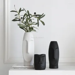 Vases Nordic minimaliste Céramique Abstract Vase Vase Black and White Face humain Affichage Créatif Salle Figue Head Shape Tablet