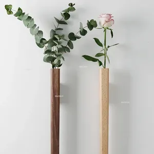 Vazen Noordse minimalistische vaste houten wand vaas Hydroponische bloemplant Potfles Chinese traditionele Zen Home Decor