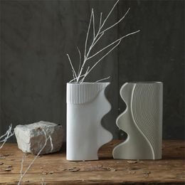 Vases nordiques modernes modernes noirs et blancs mosaïques en céramique vase floral art figurines décor de maison artisanat en porcelaine arrangement floral