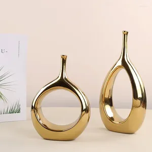 Vases Nordic Modern Hollow Ceramic Vase Golden and Silver Minimaliste Fashion Ovale DÉCOR HOME DE MÉDICA
