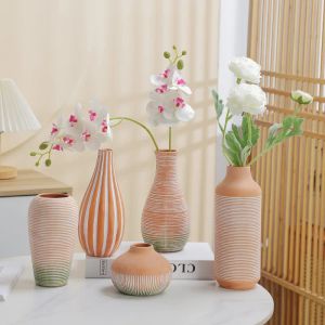Vases Nordique moderne argile rouge rayé Vase en céramique décoration Simple séché à l'air fleur Vase décoration créative décoration intérieure