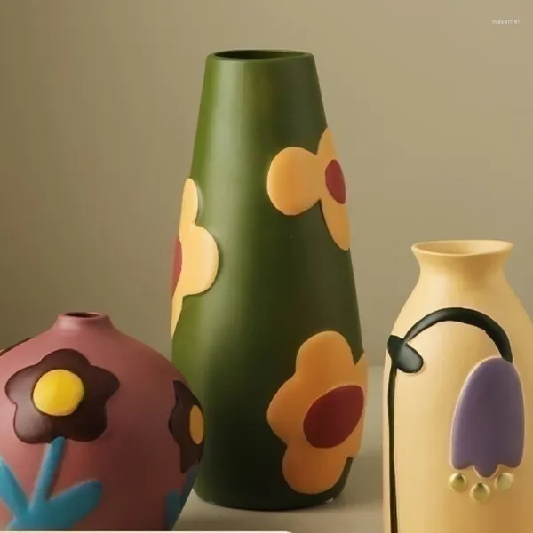 Vases Nordic Morandi Peint Vase en céramique Salon Arrangement de fleurs Ornements Creative Accessoires pour la maison
