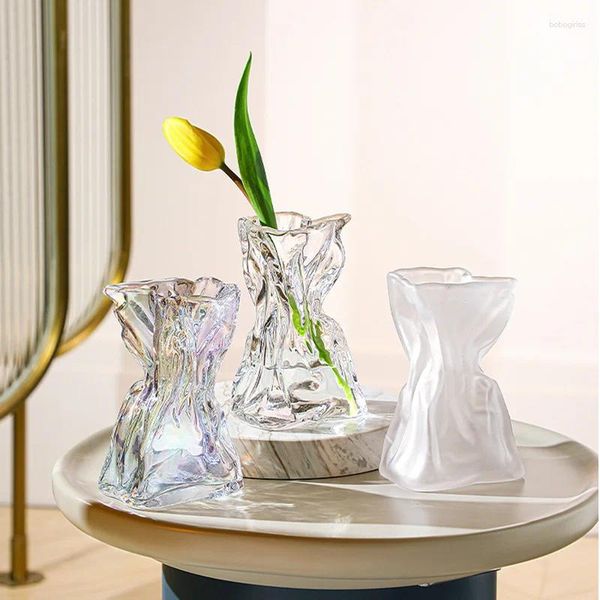 Vases nordique Origami Vase irrégulier Creative Transparent Hydroponic Art Salon Home Decor Ware Grosted for Flowers