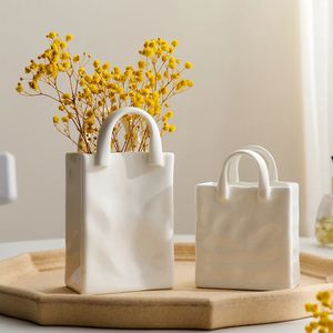 Vases Nordique Portable Vase blanc en céramique fleur moderne décor à la maison accessoires salon décoration jardin chambre ornements 231124