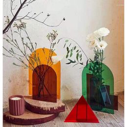 Vazen Noordse regenboog kleurrijke acryl kunst geometrische bloemencontainer jardiniere shop bruiloft feest thuis kantoor bureau decoratie