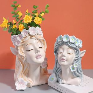 Vases Vase en résine nordique fleur fée ange tête humaine abstraite demi-corps arrangement visage moderne décoration intérieure 231128