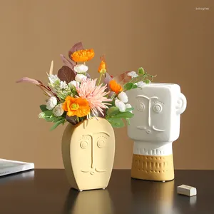Vases nordiques rustiques, décoration de maison moderne minimaliste en forme de visage en porcelaine, décoration de salle, artisanat en céramique, ornements