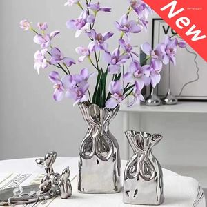 Vases Nordique Argent Or Blanc Céramique Plissée Vase À Fleurs Créatif Élégant Ornement De Mode Pour Table Pièce Maîtresse Décor À La Maison