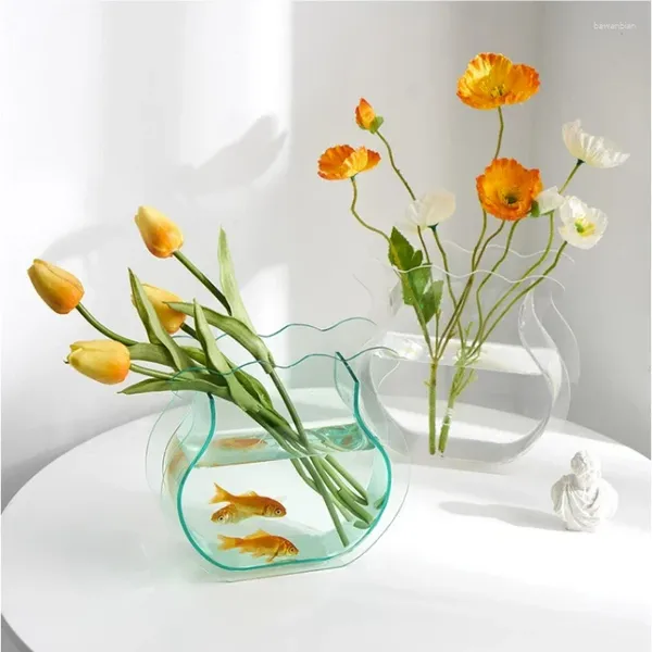 Jarrones Nordic Simple acrílico Transparente Vase creativa Salón de la sala Aquarium Adornos Ins Suministros de decoración