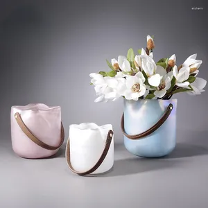Vases Nordic Simple Rose Bleu Blanc Panier Vase En Verre Hydroponique Fleur Sèche Paquet Doux