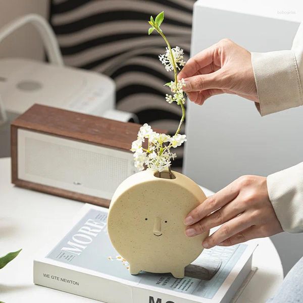 Jarrones Nordic Smile Redonde Round Face Small Vase creativa Accesorios de escritorio de la sala de estar Insertar flores secas Decoración del hogar Estética