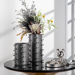 Vases Nordic Style Black Luxury Cylinder Ikebana Modern Minimalist Metal Living Room Vaso Per Fiori Home Decoration WZ50HP