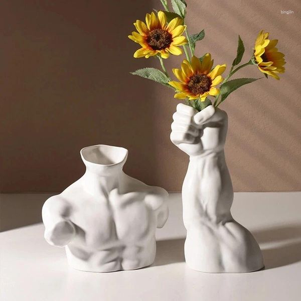 Vases Style nordique céramique corps humain vase homme buste statue ornement bureau bureau fleur arrangement décoration de la maison accessoires