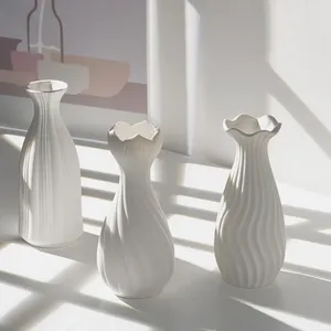 Vases Style nordique en céramique luxe blanc Ikebana moderne minimaliste cylindre Kawaii Vase En Ceramique décoration de la maison WZ50HP