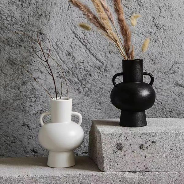 Vazen Scandinavische stijl Dubbel oor Eenvoudige moderne keramische vaas Desktop Lichte luxe decoraties Droge bloeminzetstukken