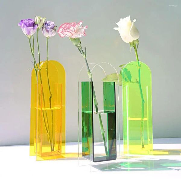Vases de fleurs de style nordique, couleur arc-en-ciel, conteneur en acrylique, ornements de bureau, fête de mariage, décoration de la maison, cadeaux