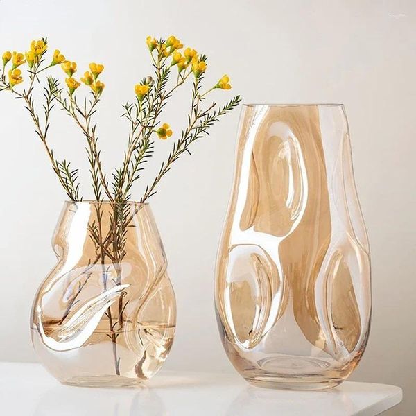 Vases Style nordique Or irrégulier sexe opposé Vase salon et échantillon arrangement de fleurs séchées en doux