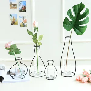Vases Style nordique métal fer vase cadre fleurs étagère géométrique art décor verre fleur jardin maison moderne