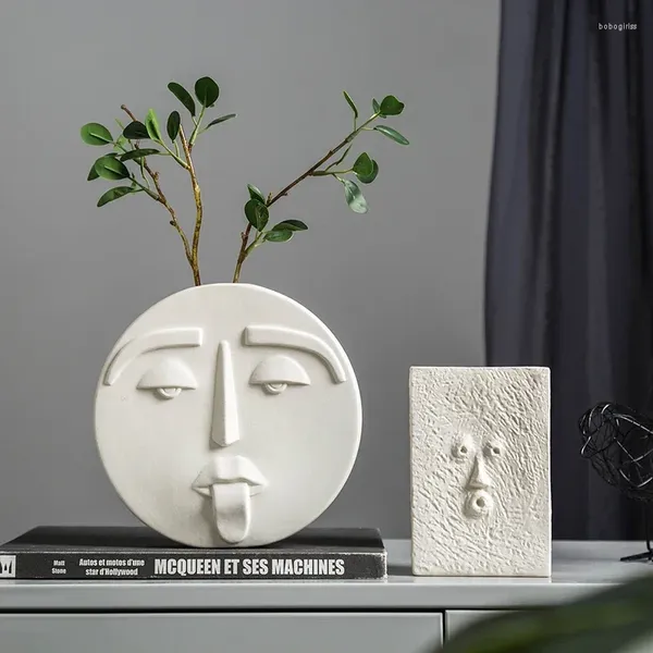 Jarrones Estilo nórdico Máscara facial moderna Florero de cerámica Decoración del hogar Cabeza Mate Mesa Flor para boda Prop M76