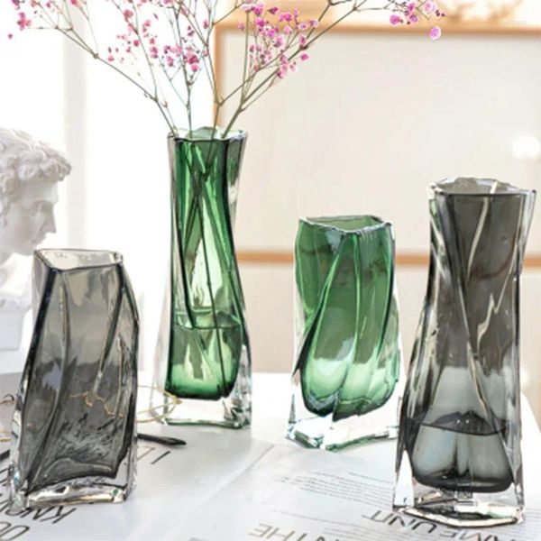 Vases Nordic Style Modern Living Room Simple Creative Geometric Glass Flower Pots Arrangement Vase Dining Table Table Decoration