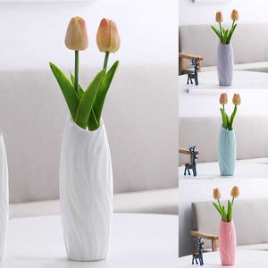 Jarrones Florero de plástico de estilo nórdico Anti-caída Imitación Cerámica PP Maceta para cesta interior Hogar Sala de estar Decoración Adorno de mesa P230411