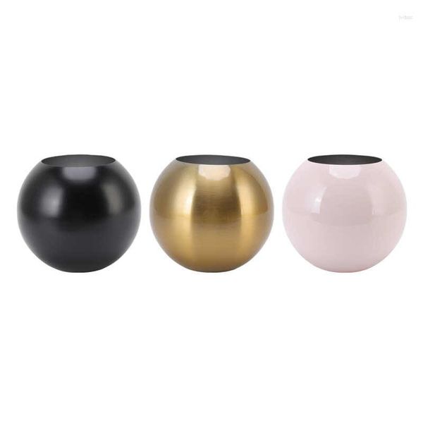 Vases Style nordique Vase rond moderne en acier inoxydable petite fleur ornement salon bureau Table décoration