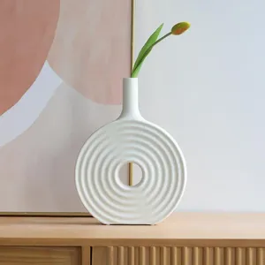 Vases Nordic Style Vase Cercle Match White Simple Ceramic Flower Pot Light Luxury Living Room Decoration Creative Modern Home Decor